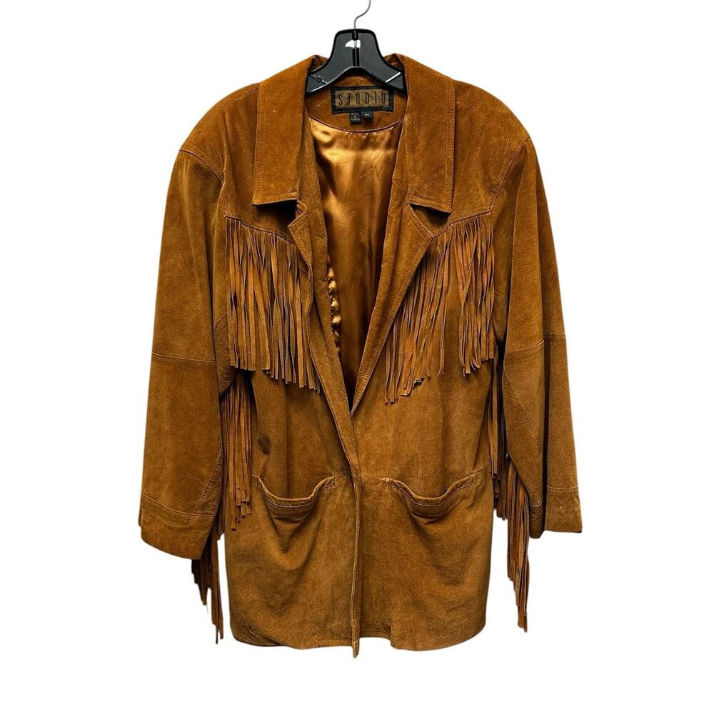 Vintage Siena Studio Brown Fringe Leather Jacket Womens Medium Southwestern